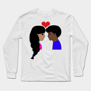 Kawaii Interracial Couple Love Cartoon Dark Black/Brown Long Sleeve T-Shirt